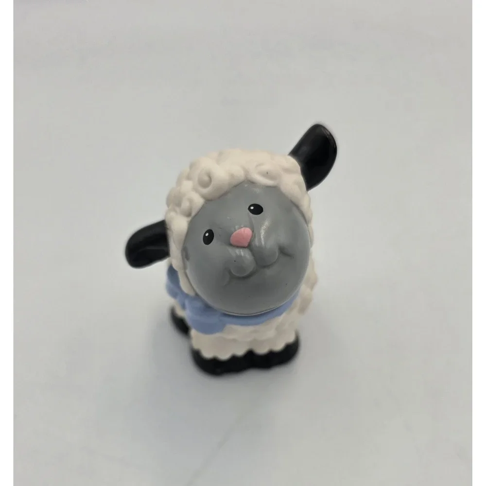 Rare 1997 Fisher Price Little Pople Lamb with Blue Bow Sheep Figure